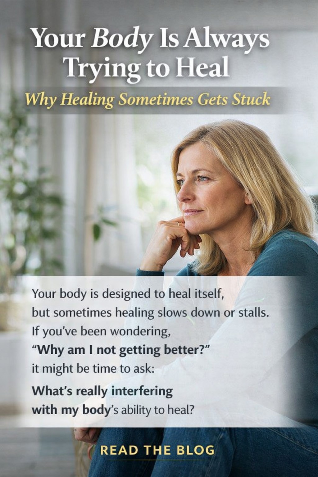 Woman reflecting about health and healing while learning how the body heals itself naturally